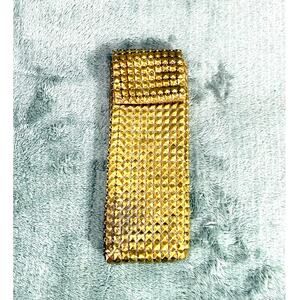Vintage Gold Studded Metal Mesh Cigarette Pouch Snap Closure Art Deco Flapper 0